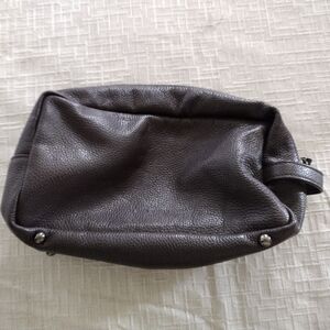 Made In Italy Massei Brown Leather Toiletry Bag Travel Minimalist 11x7x4